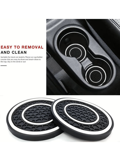 2pcs Multi-Color Rubber Cup Holders, Premium Rubber Car Cup Mats- Non-Slip, Dust-Proof, Easy To Clean- Fit Most Vehicles, Red & Black Design