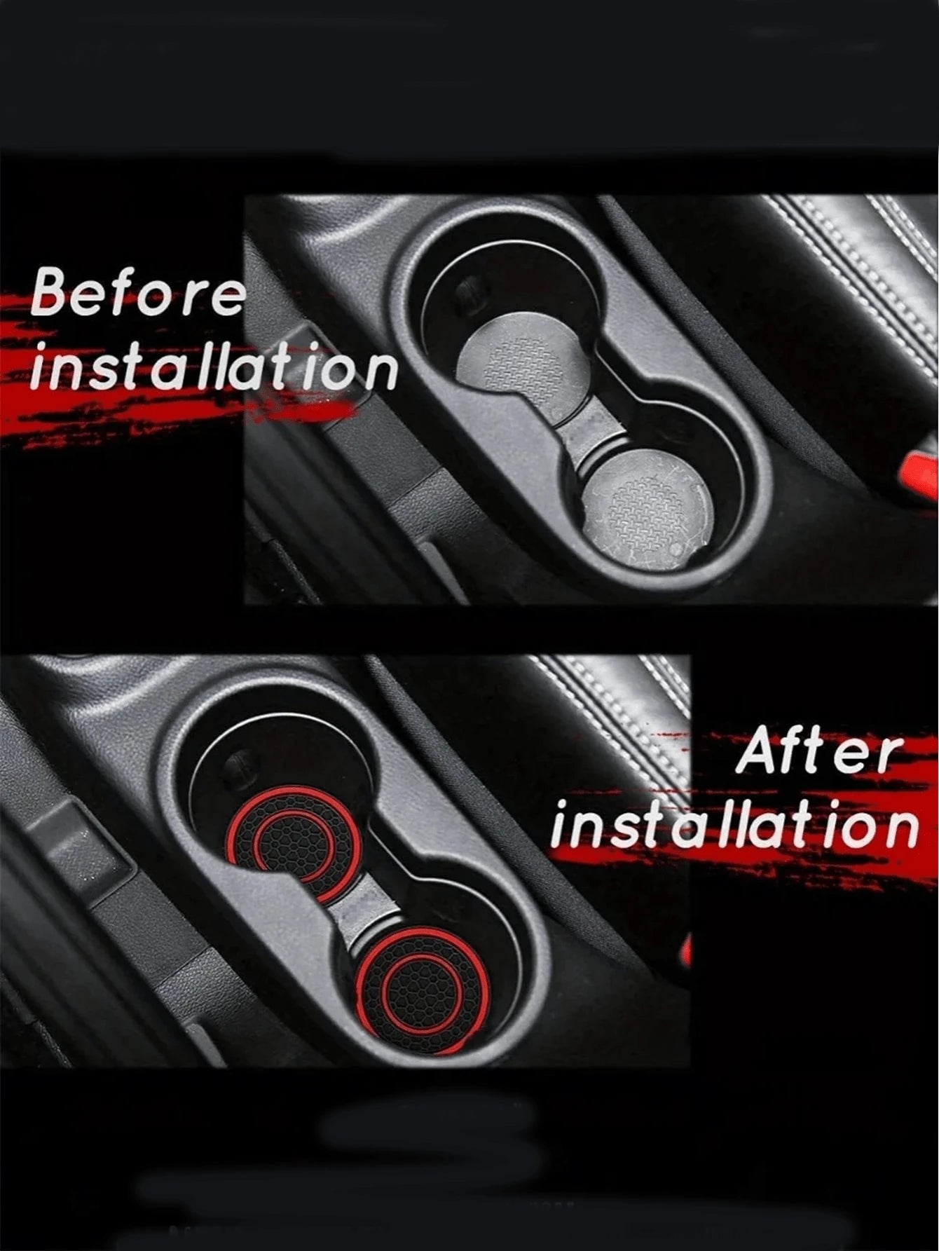 2pcs Multi-Color Rubber Cup Holders, Premium Rubber Car Cup Mats- Non-Slip, Dust-Proof, Easy To Clean- Fit Most Vehicles, Red & Black Design