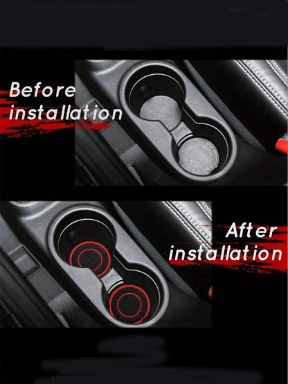 2pcs Multi-Color Rubber Cup Holders, Premium Rubber Car Cup Mats- Non-Slip, Dust-Proof, Easy To Clean- Fit Most Vehicles, Red & Black Design