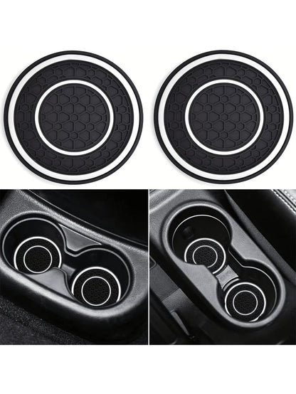 2pcs Multi-Color Rubber Cup Holders, Premium Rubber Car Cup Mats- Non-Slip, Dust-Proof, Easy To Clean- Fit Most Vehicles, Red & Black Design