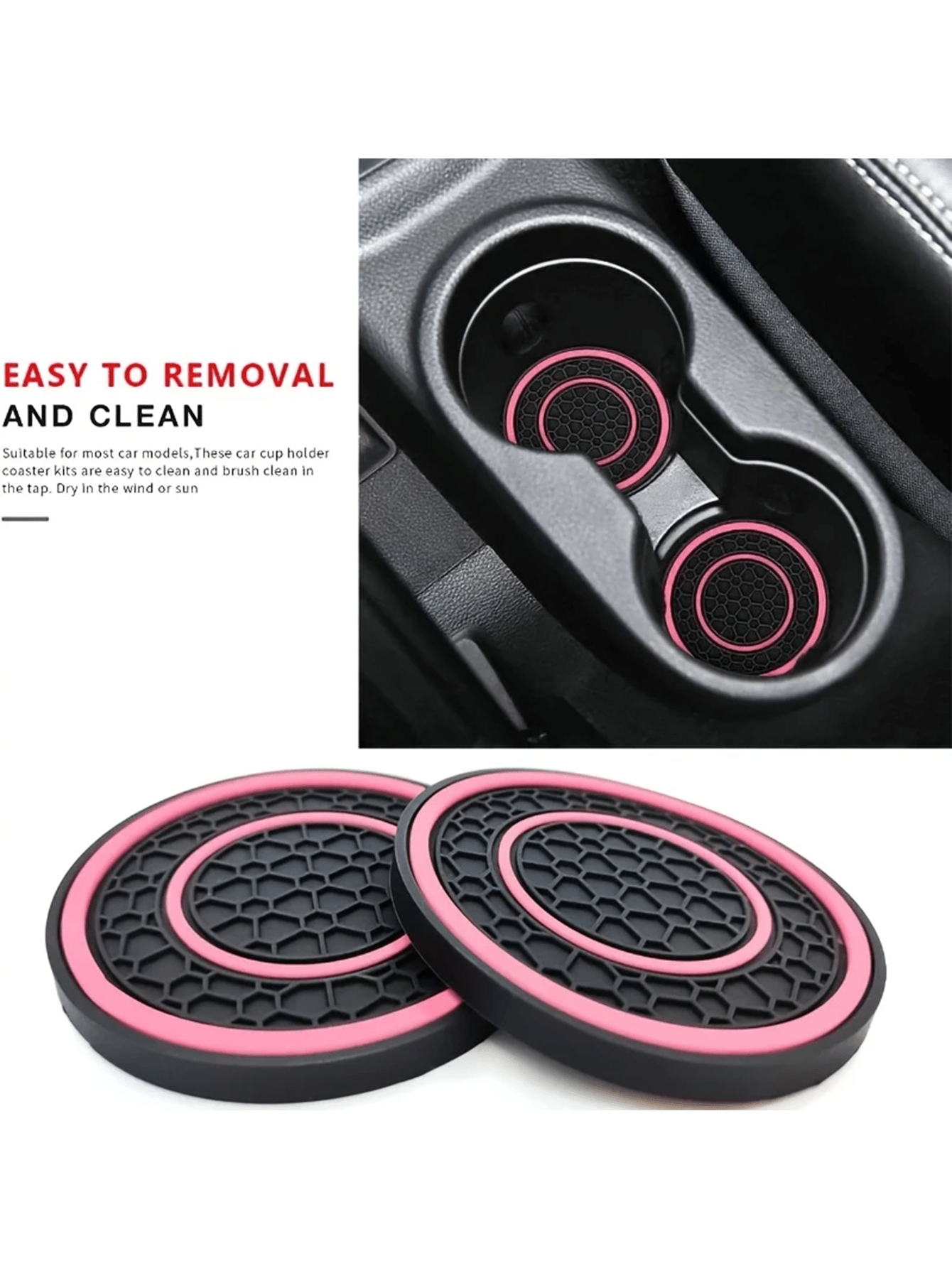 2pcs Multi-Color Rubber Cup Holders, Premium Rubber Car Cup Mats- Non-Slip, Dust-Proof, Easy To Clean- Fit Most Vehicles, Red & Black Design