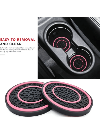 2pcs Multi-Color Rubber Cup Holders, Premium Rubber Car Cup Mats- Non-Slip, Dust-Proof, Easy To Clean- Fit Most Vehicles, Red & Black Design