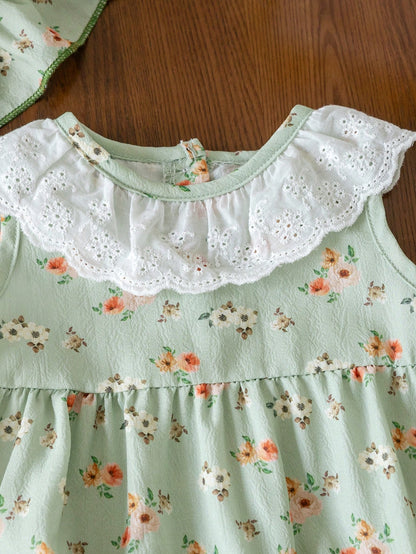 2pcs Newborn Baby Girl Cute&Stylish Sleeveless Bodysuit And Hat Set, Summer