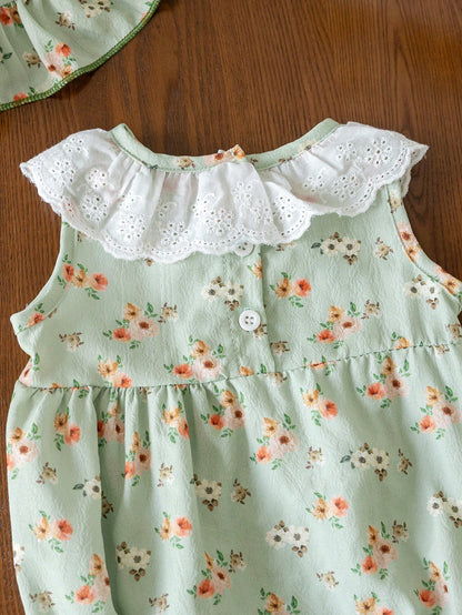 2pcs Newborn Baby Girl Cute&Stylish Sleeveless Bodysuit And Hat Set, Summer