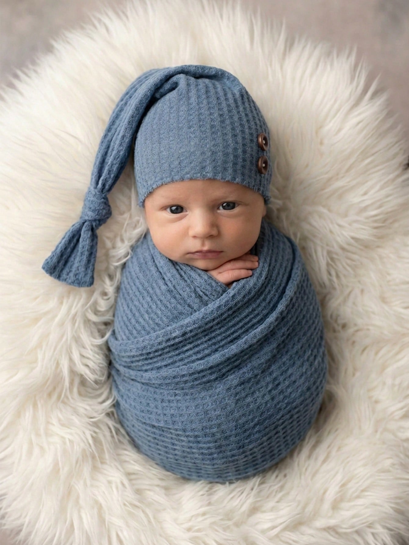 2pcs Newborn Photography Props Set: Knitted Wrap Blanket And Hat, Baby Photo Studio Backdrop Accessories For Boys And Girls