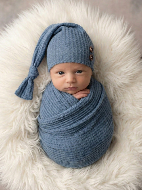 2pcs Newborn Photography Props Set: Knitted Wrap Blanket And Hat, Baby Photo Studio Backdrop Accessories For Boys And Girls