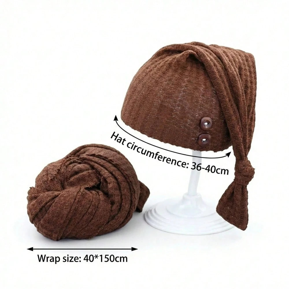 2pcs Newborn Photography Props Set: Knitted Wrap Blanket And Hat, Baby Photo Studio Backdrop Accessories For Boys And Girls