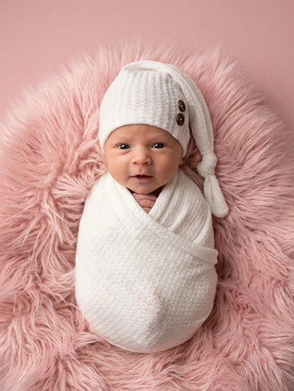 2pcs Newborn Photography Props Set: Knitted Wrap Blanket And Hat, Baby Photo Studio Backdrop Accessories For Boys And Girls