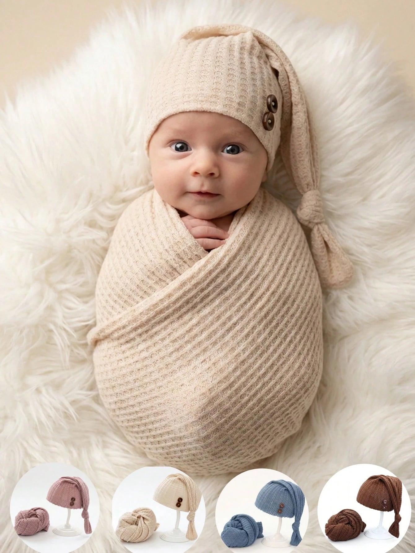 2pcs Newborn Photography Props Set: Knitted Wrap Blanket And Hat, Baby Photo Studio Backdrop Accessories For Boys And Girls