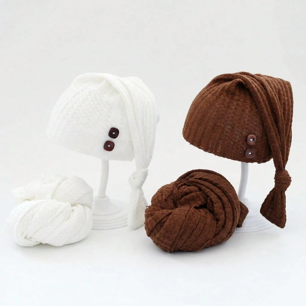2pcs Newborn Photography Props Set: Knitted Wrap Blanket And Hat, Baby Photo Studio Backdrop Accessories For Boys And Girls