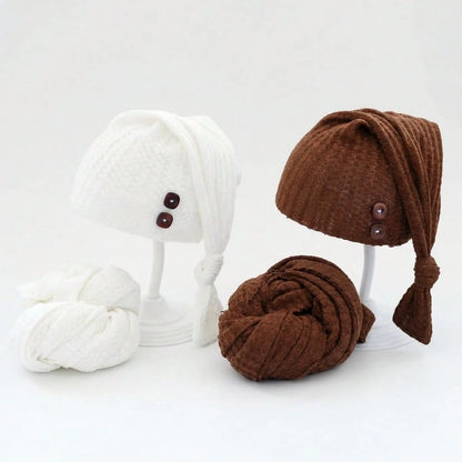 2pcs Newborn Photography Props Set: Knitted Wrap Blanket And Hat, Baby Photo Studio Backdrop Accessories For Boys And Girls