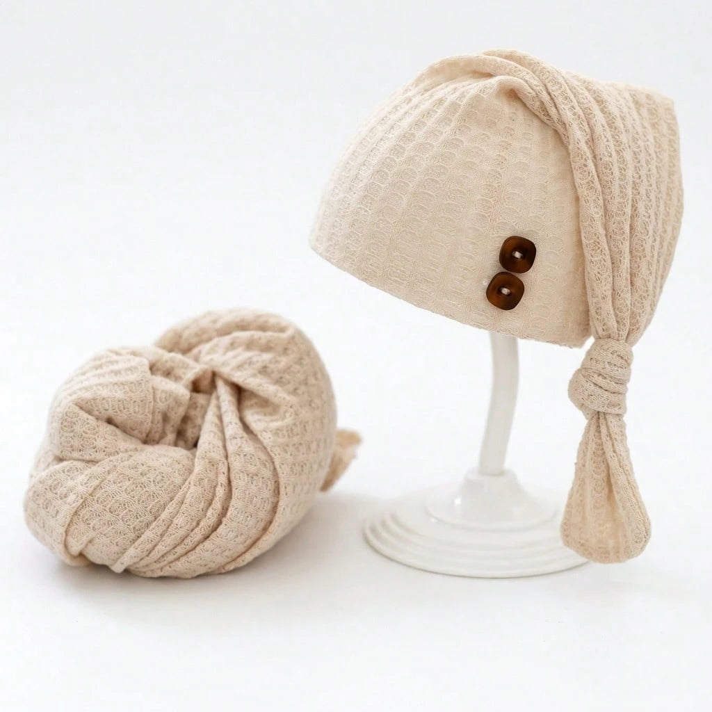 2pcs Newborn Photography Props Set: Knitted Wrap Blanket And Hat, Baby Photo Studio Backdrop Accessories For Boys And Girls