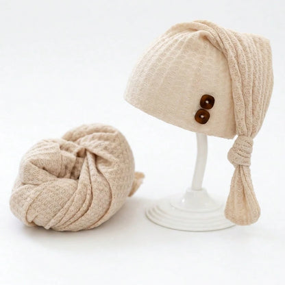 2pcs Newborn Photography Props Set: Knitted Wrap Blanket And Hat, Baby Photo Studio Backdrop Accessories For Boys And Girls