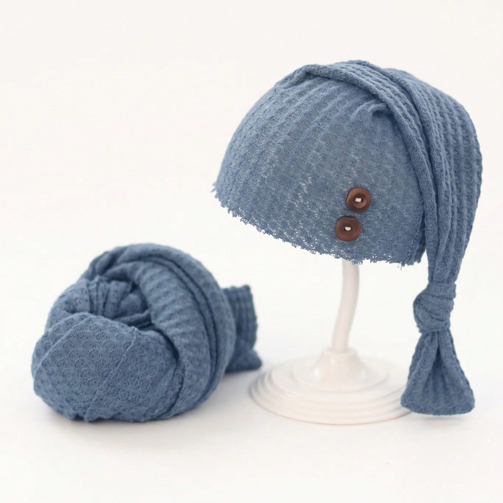 2pcs Newborn Photography Props Set: Knitted Wrap Blanket And Hat, Baby Photo Studio Backdrop Accessories For Boys And Girls