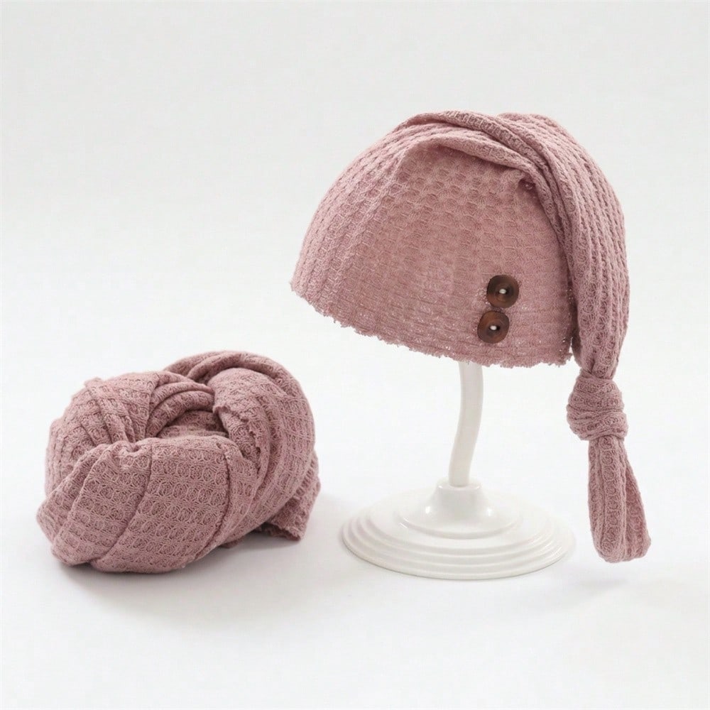2pcs Newborn Photography Props Set: Knitted Wrap Blanket And Hat, Baby Photo Studio Backdrop Accessories For Boys And Girls