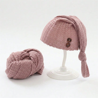 2pcs Newborn Photography Props Set: Knitted Wrap Blanket And Hat, Baby Photo Studio Backdrop Accessories For Boys And Girls