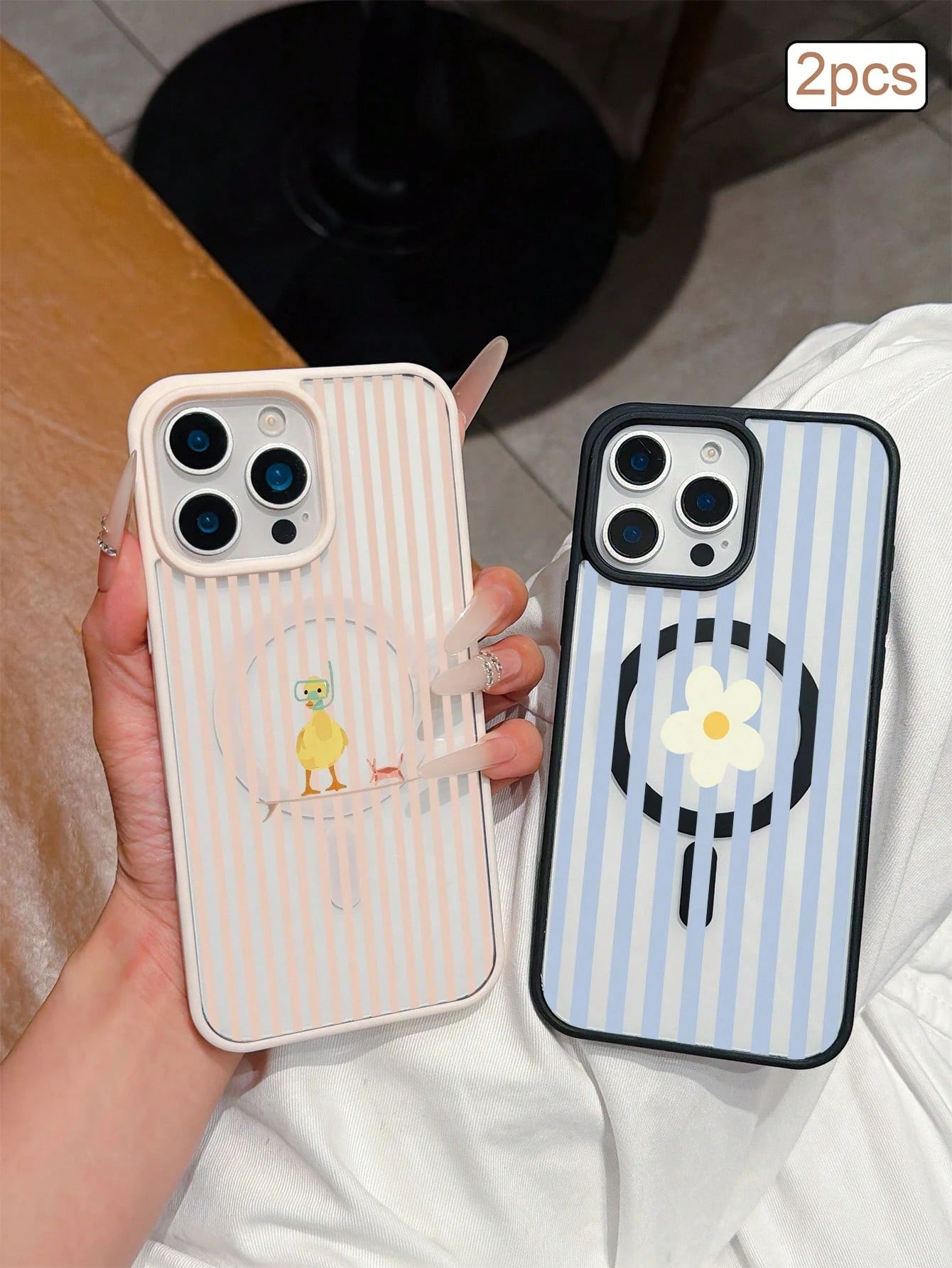 2pcs/Pack Striped Print Magnetic Matte TPU Shockproof Full Coverage Protective Phone Case Compatible With Apple 11/12/13/14/15/16/17 Pro Max