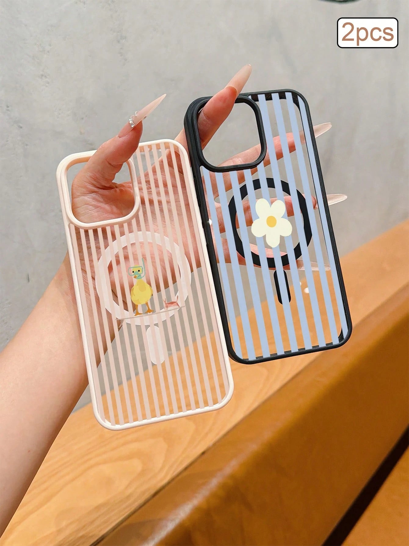 2pcs/Pack Striped Print Magnetic Matte TPU Shockproof Full Coverage Protective Phone Case Compatible With Apple 11/12/13/14/15/16/17 Pro Max