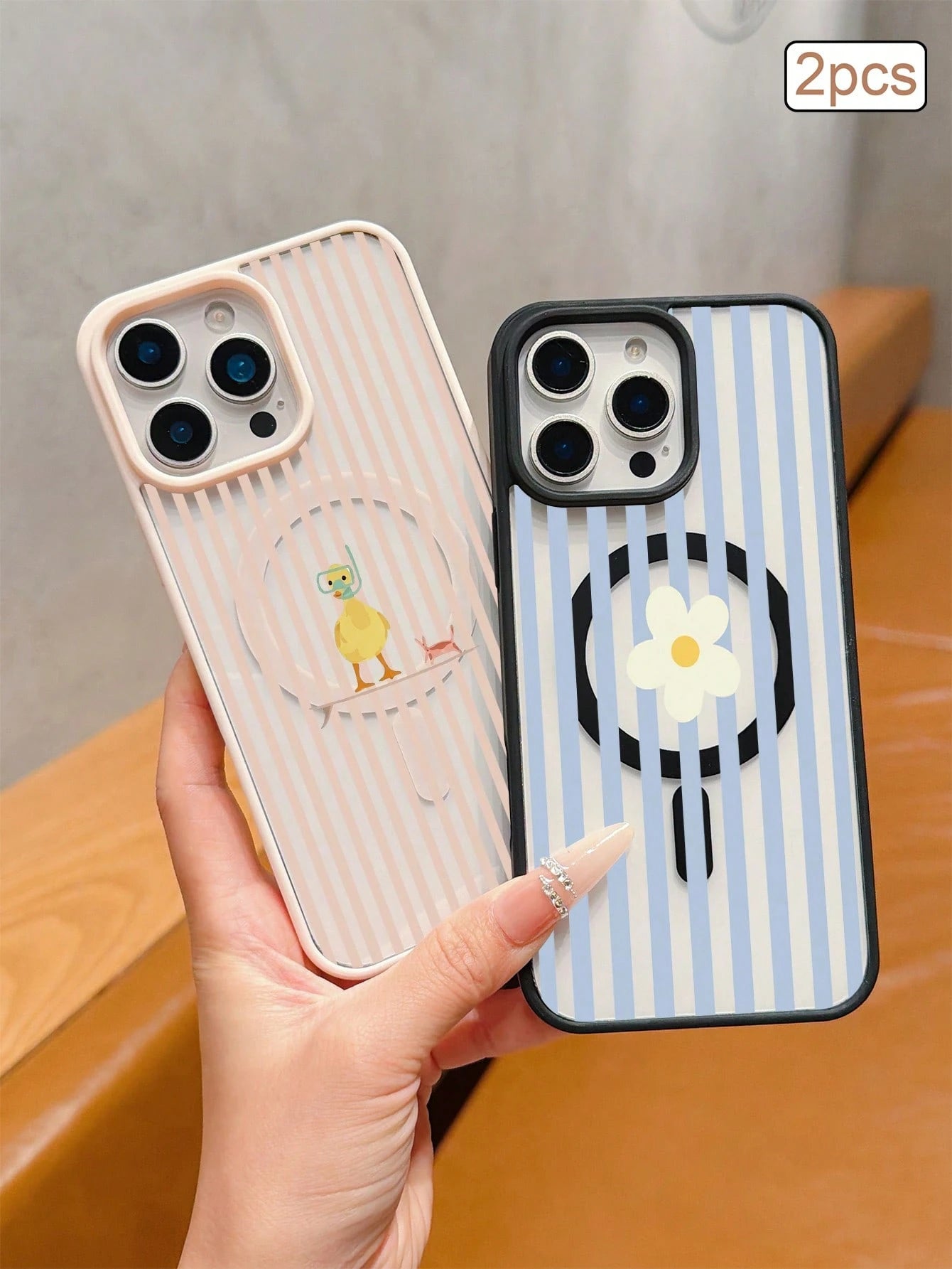 2pcs/Pack Striped Print Magnetic Matte TPU Shockproof Full Coverage Protective Phone Case Compatible With Apple 11/12/13/14/15/16/17 Pro Max