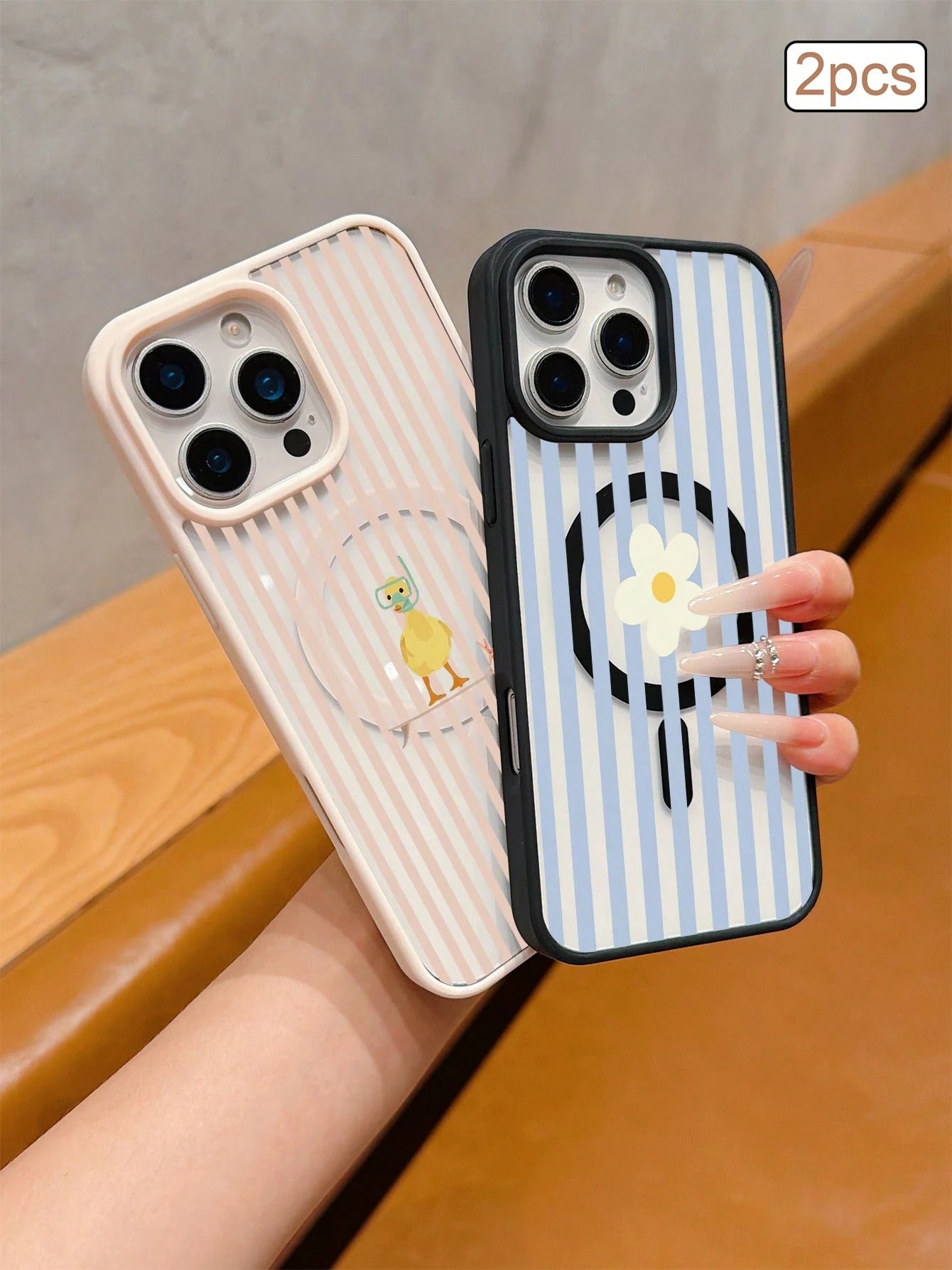 2pcs/Pack Striped Print Magnetic Matte TPU Shockproof Full Coverage Protective Phone Case Compatible With Apple 11/12/13/14/15/16/17 Pro Max
