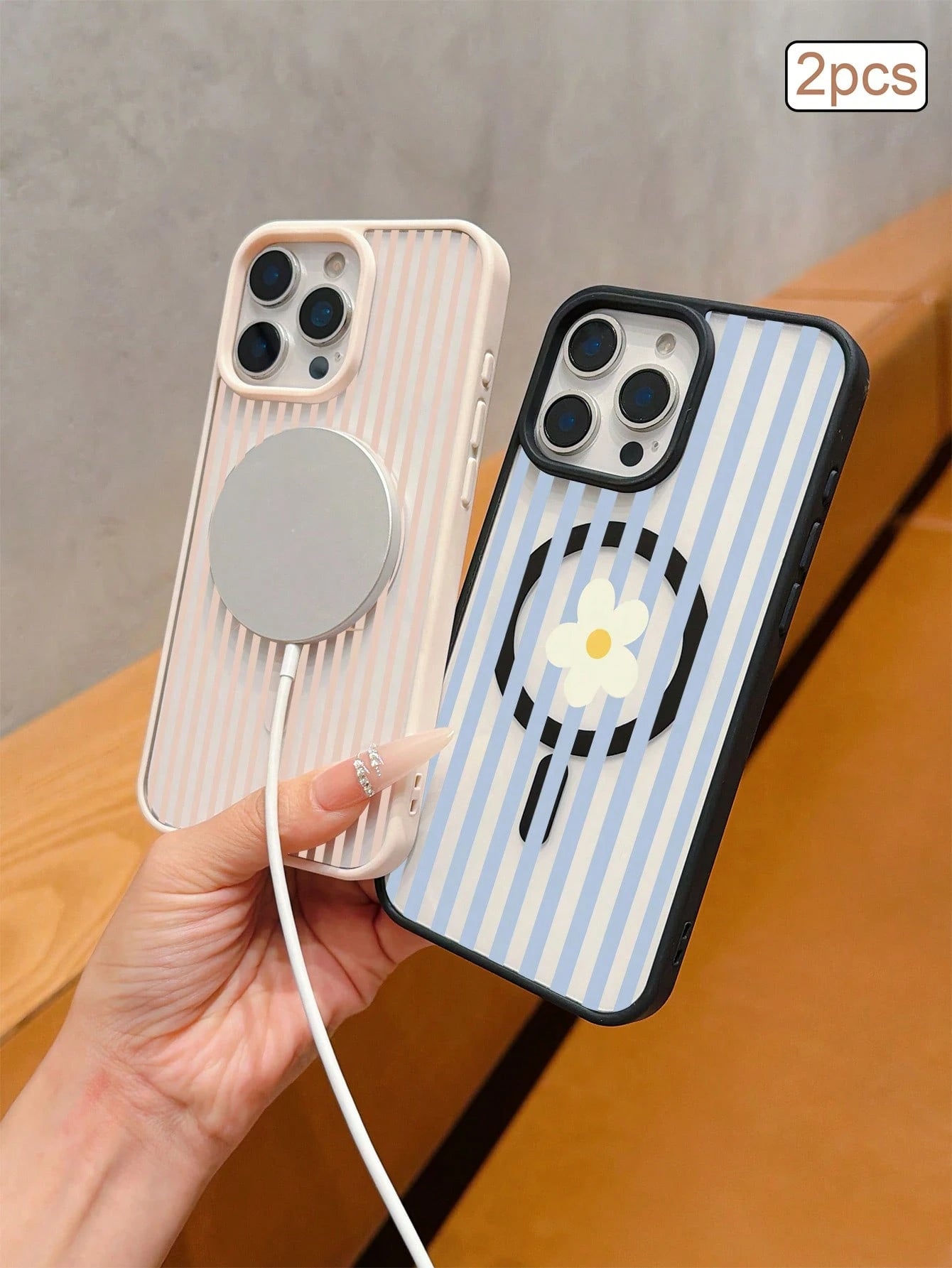 2pcs/Pack Striped Print Magnetic Matte TPU Shockproof Full Coverage Protective Phone Case Compatible With Apple 11/12/13/14/15/16/17 Pro Max