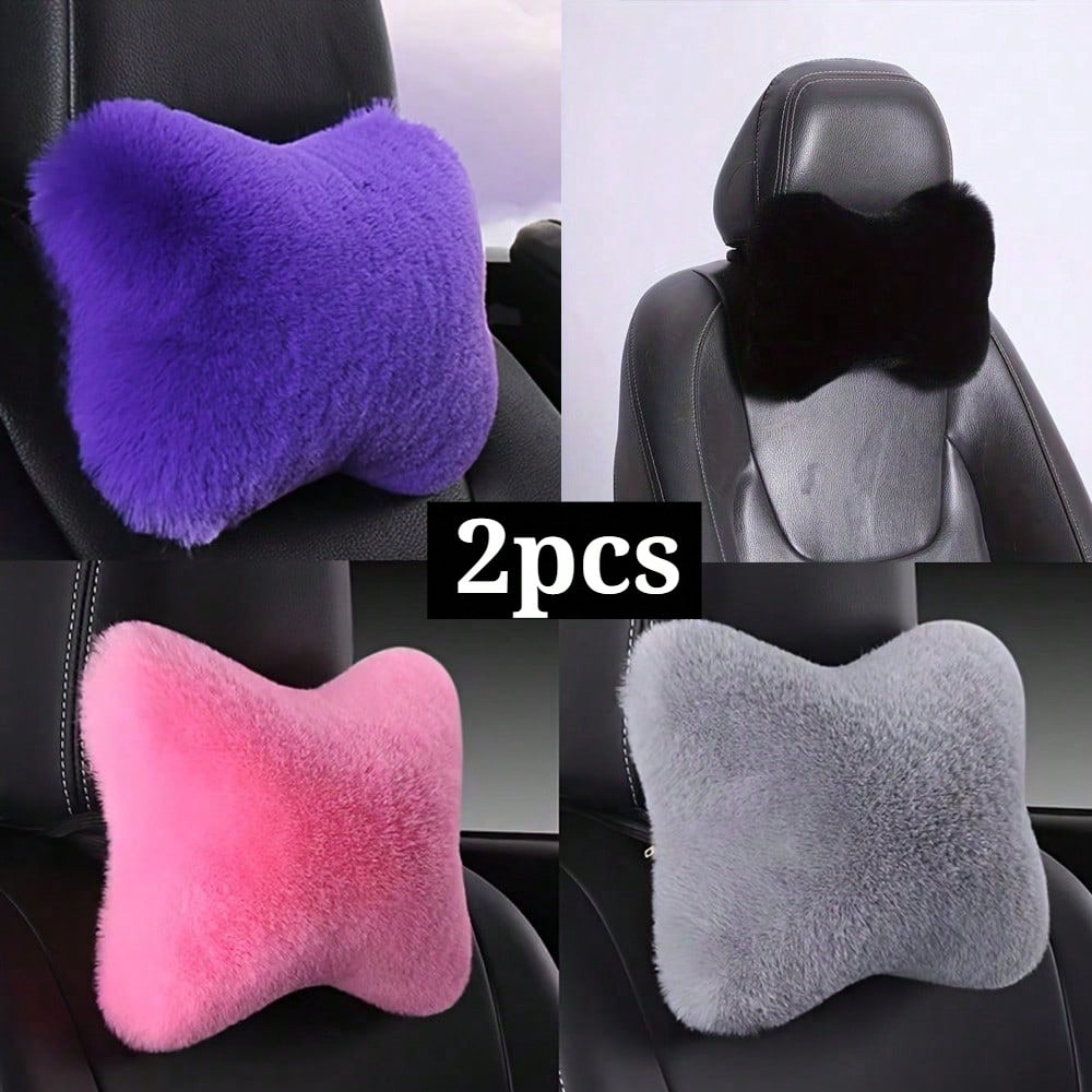 2pcs Plush Comfortable Car Neck Pillow Headrest, Car Pillow,Car Accessories