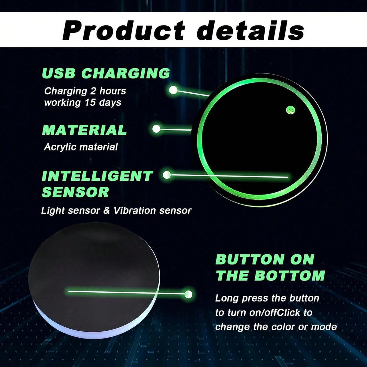 2PCS Rechargeable LED Cup Holder Lights, 7 Color Changing Car Cup Coaster Lights, USB Charging Ambient Interior Decor Lights, Universal Car Accessories For Men Women Teens, Christmas Car Decor Essenti