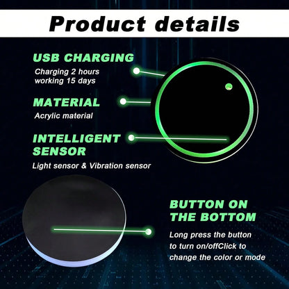 2PCS Rechargeable LED Cup Holder Lights, 7 Color Changing Car Cup Coaster Lights, USB Charging Ambient Interior Decor Lights, Universal Car Accessories For Men Women Teens, Christmas Car Decor Essenti