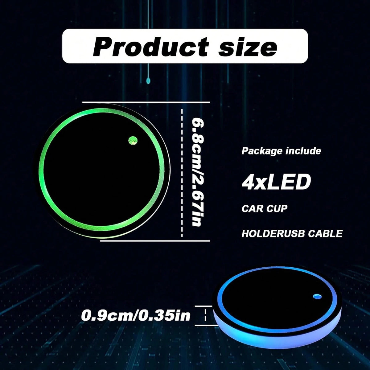 2PCS Rechargeable LED Cup Holder Lights, 7 Color Changing Car Cup Coaster Lights, USB Charging Ambient Interior Decor Lights, Universal Car Accessories For Men Women Teens, Christmas Car Decor Essenti