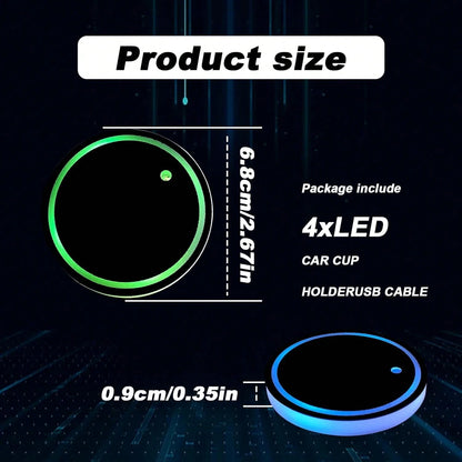 2PCS Rechargeable LED Cup Holder Lights, 7 Color Changing Car Cup Coaster Lights, USB Charging Ambient Interior Decor Lights, Universal Car Accessories For Men Women Teens, Christmas Car Decor Essenti