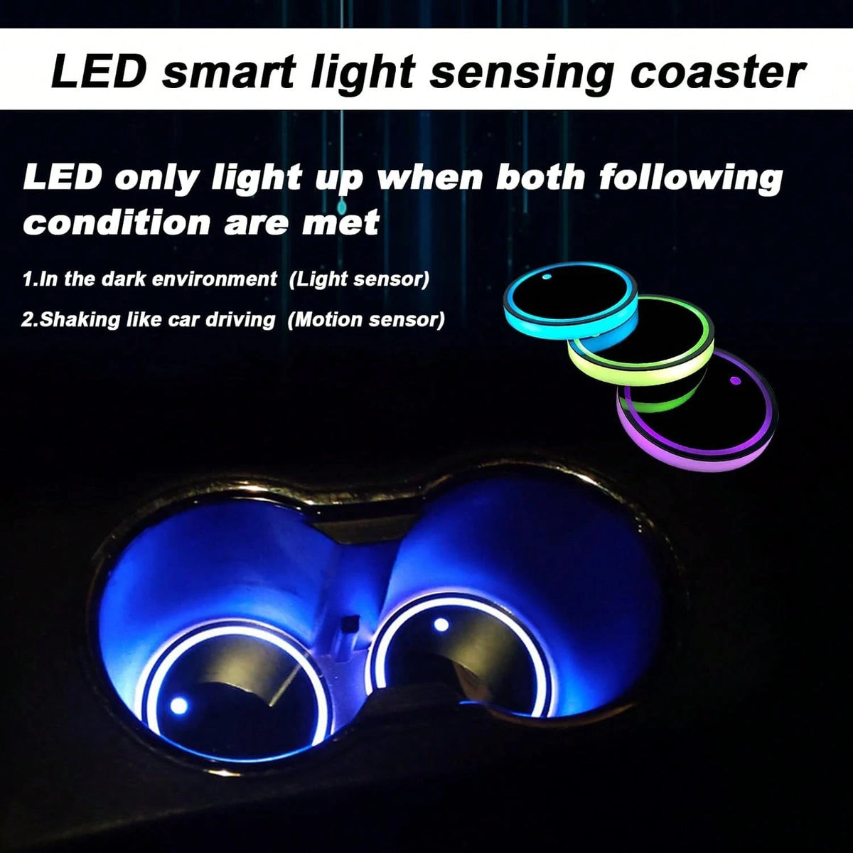 2PCS Rechargeable LED Cup Holder Lights, 7 Color Changing Car Cup Coaster Lights, USB Charging Ambient Interior Decor Lights, Universal Car Accessories For Men Women Teens, Christmas Car Decor Essenti