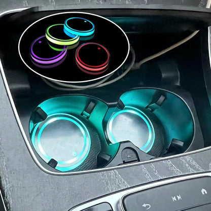2PCS Rechargeable LED Cup Holder Lights, 7 Color Changing Car Cup Coaster Lights, USB Charging Ambient Interior Decor Lights, Universal Car Accessories For Men Women Teens, Christmas Car Decor Essenti