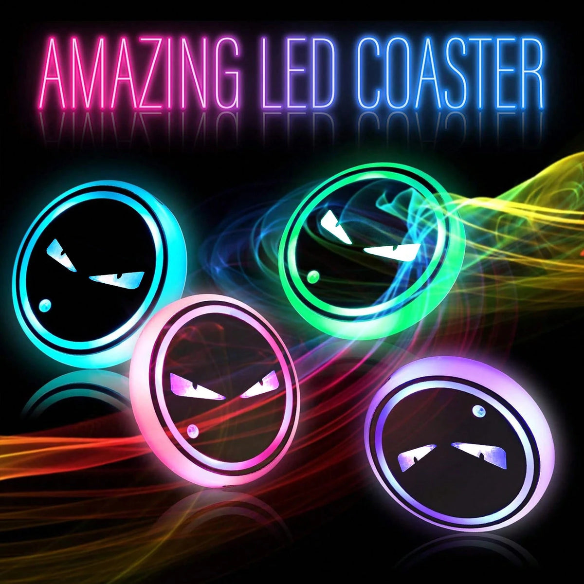 2PCS Rechargeable LED Cup Holder Lights, 7 Color Changing Car Cup Coaster Lights, USB Charging Ambient Interior Decor Lights, Universal Car Accessories For Men Women Teens, Christmas Car Decor Essenti