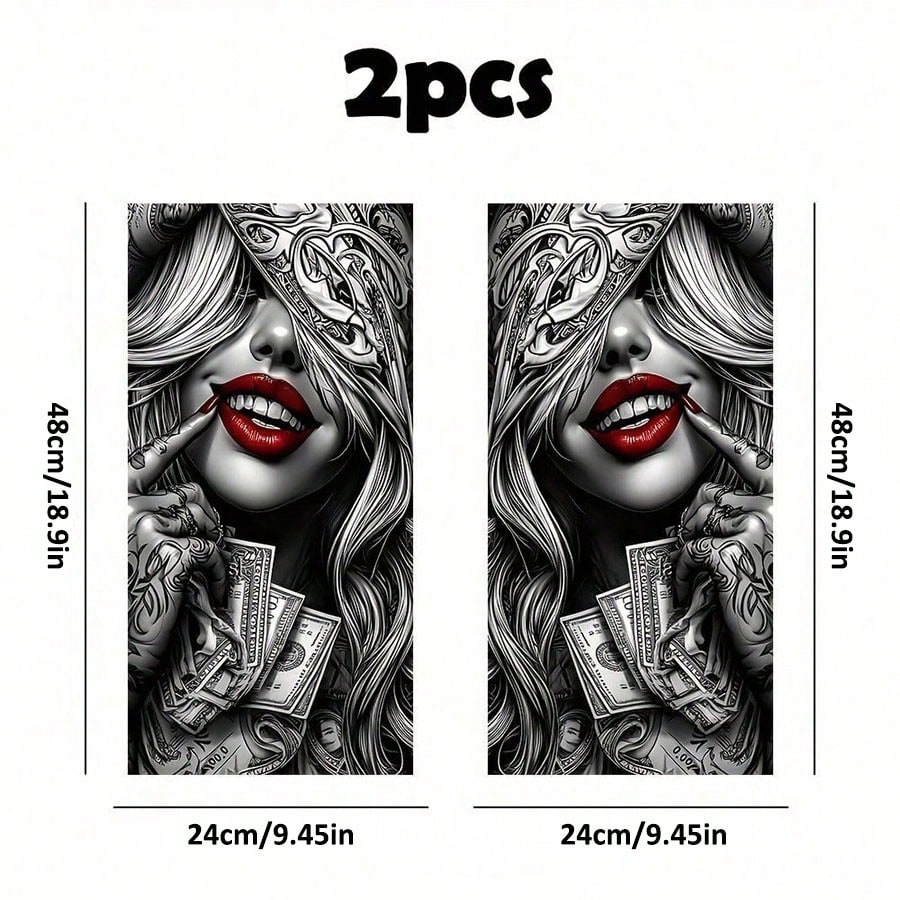 2pcs Red Lips Girl Car Stickers, Vinyl Material, Matte Finish, Easy To Apply, Removable Without Residue, Scratch-Resistant And Waterproof, Self-Adhesive, One-Time Use, Charming Wealth Design, Suitable
