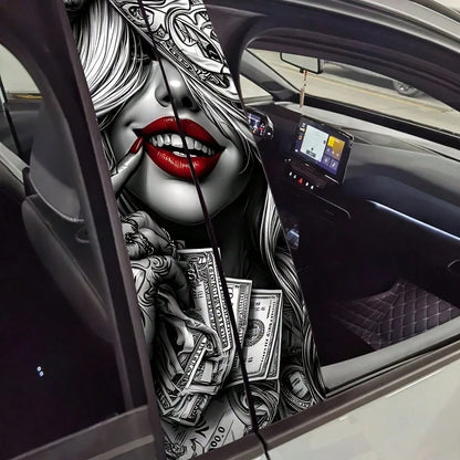 2pcs Red Lips Girl Car Stickers, Vinyl Material, Matte Finish, Easy To Apply, Removable Without Residue, Scratch-Resistant And Waterproof, Self-Adhesive, One-Time Use, Charming Wealth Design, Suitable