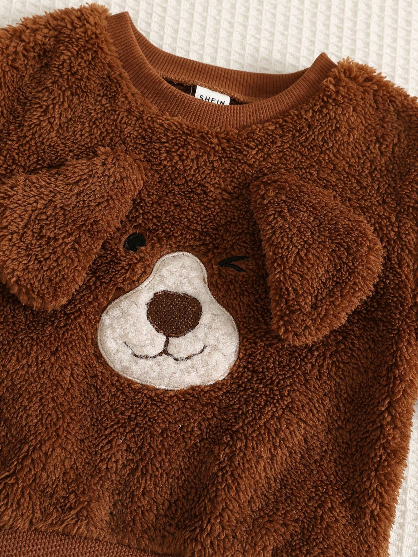 2pcs/Set Baby Boy Autumn/Winter Cute Fluffy Cartoon Pattern Long Sleeve Sweatshirt & Elastic Waist Long Pants Set, Cute Outfit, Infant Set, Halloween Outfit, Plush Set