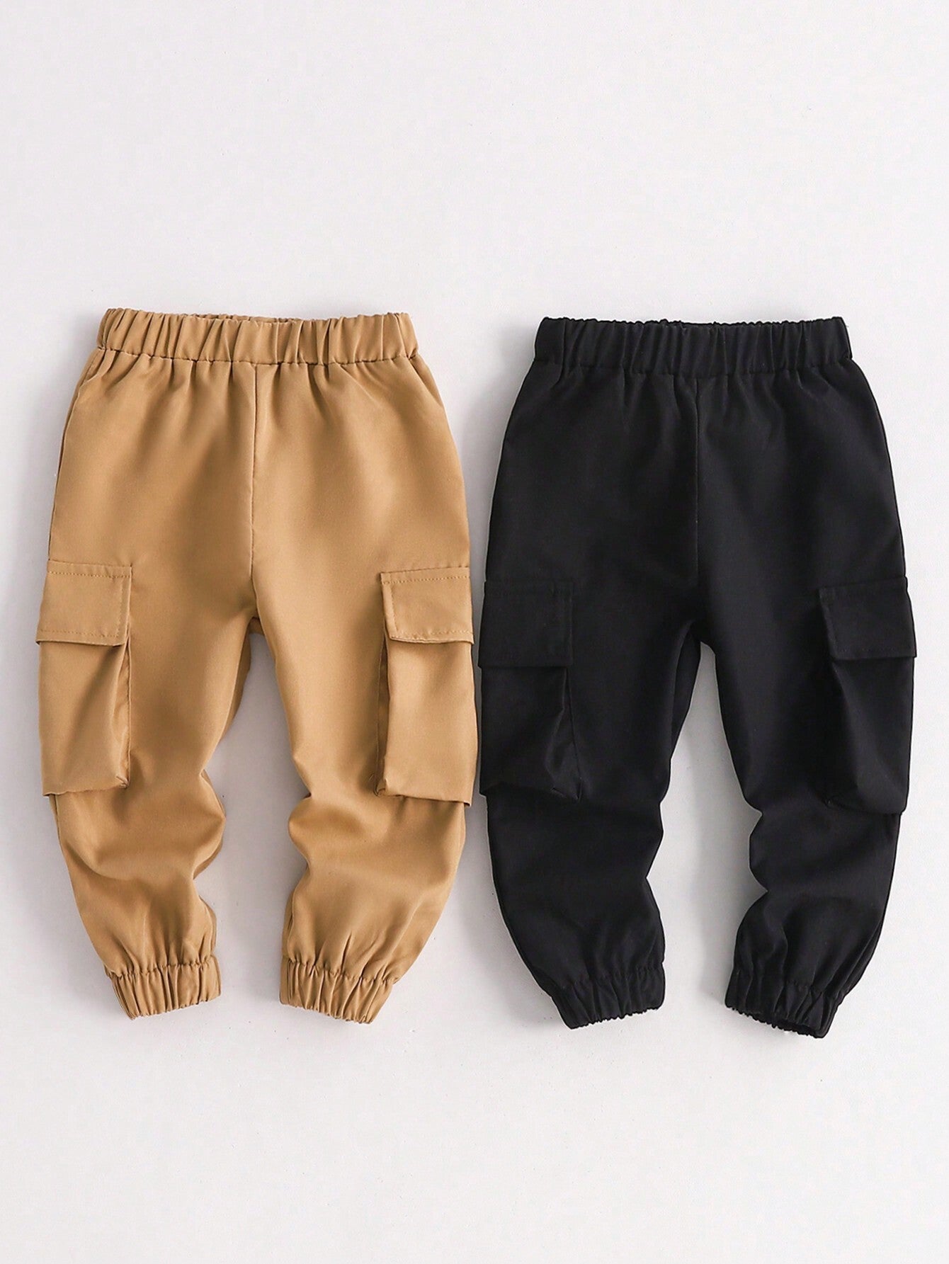 2pcs/Set Casual Solid Color Cargo Pants Baby Boy Comfortable Outfit