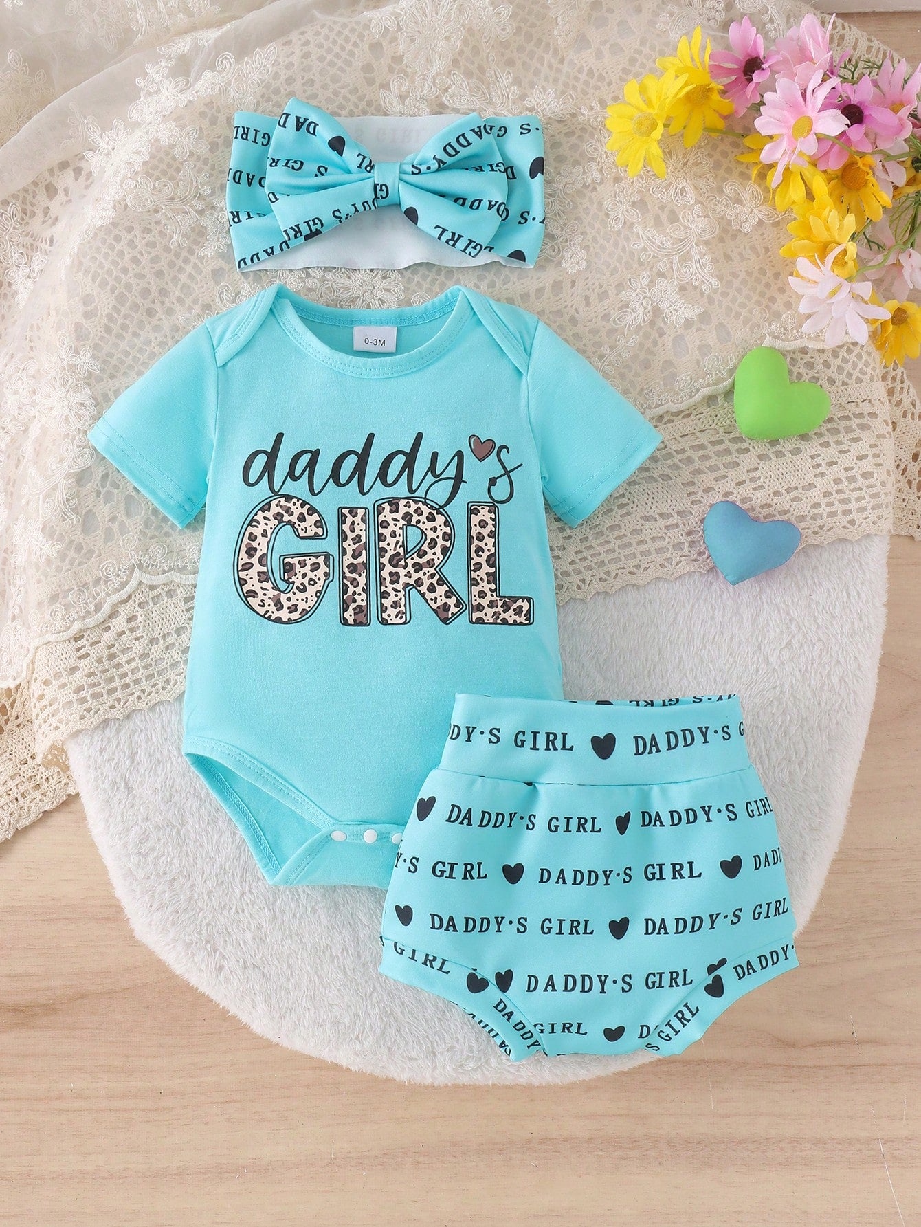 2pcs/Set Cute Letter Print Romper With Shorts And Headband, Thin Summer Outfit For Baby Girls