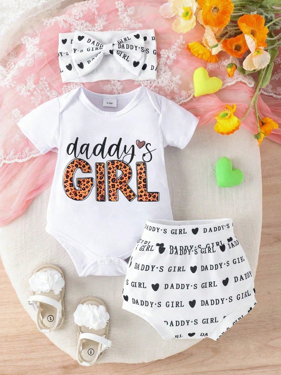 2pcs/Set Cute Letter Print Romper With Shorts And Headband, Thin Summer Outfit For Baby Girls