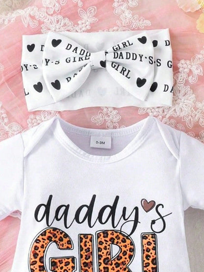 2pcs/Set Cute Letter Print Romper With Shorts And Headband, Thin Summer Outfit For Baby Girls