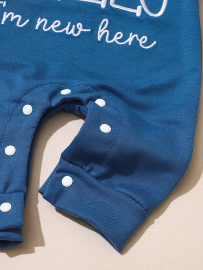 2Pcs Set Newborn Boy Photography Outfits Slate Blue Dusty Blue Little Brother Embroidery Baby Coming Home Outfit Baby Shower Gift Infant Photo Props