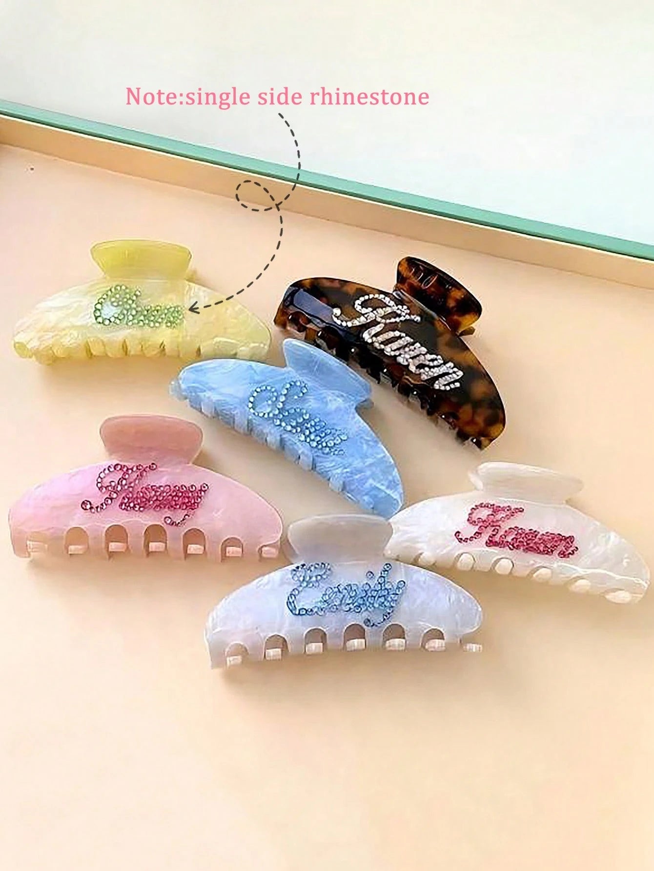 2pcs/Set Rhinestone Set, Personalized Name Claw Clip, Women's Acrylic Glitter Customized Marble Pattern Hair Comb & Clip Set, Bridal Party Bridesmaid Gift, Valentine's Day Gift, Women Hair Accessories