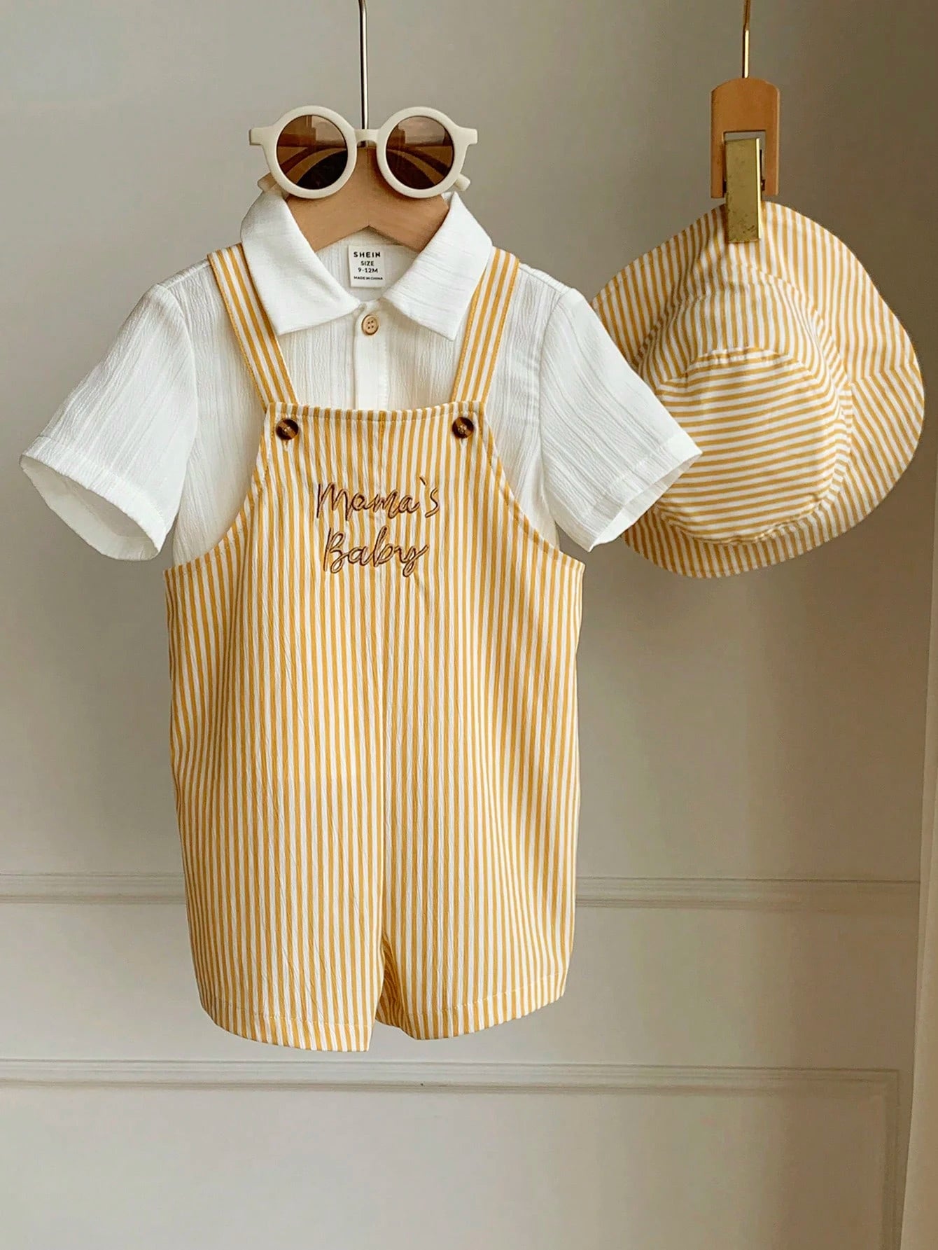 2pcs/Set Unisex Baby Clothes, Baby Boy Baby Girl Summer Casual Cute Yellow Plaid Overalls And Yellow Plaid Bucket Hat, Overalls Set, Plaid Set, Cute Overalls