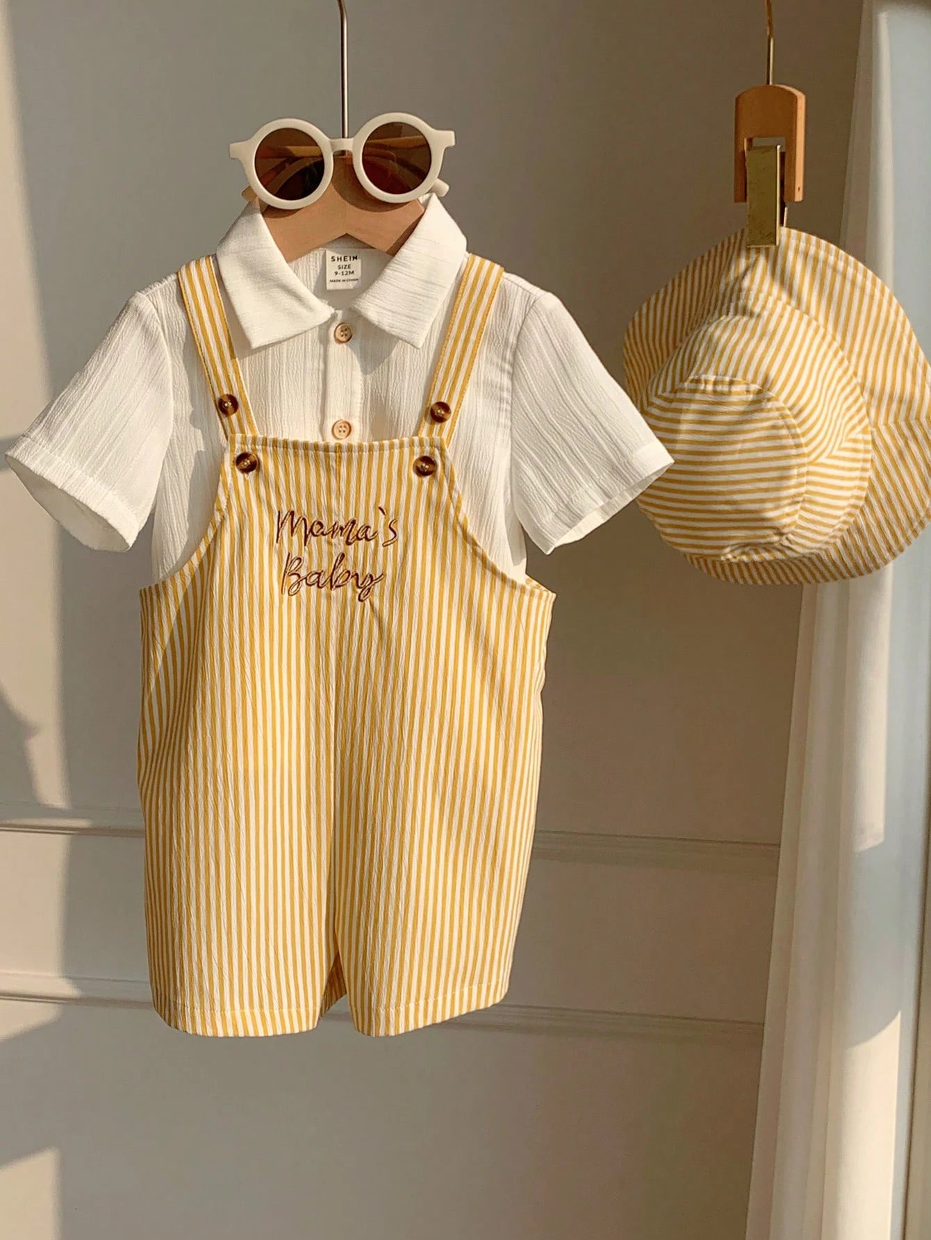 2pcs/Set Unisex Baby Clothes, Baby Boy Baby Girl Summer Casual Cute Yellow Plaid Overalls And Yellow Plaid Bucket Hat, Overalls Set, Plaid Set, Cute Overalls