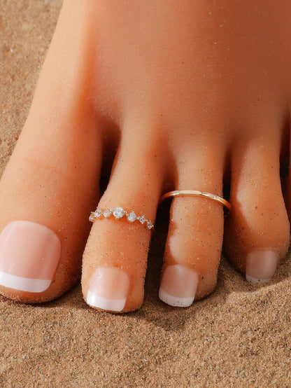 2pcs/Set Women's Copper Cubic Zirconia Toe Rings