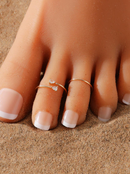 2pcs/Set Women's Copper Cubic Zirconia Toe Rings