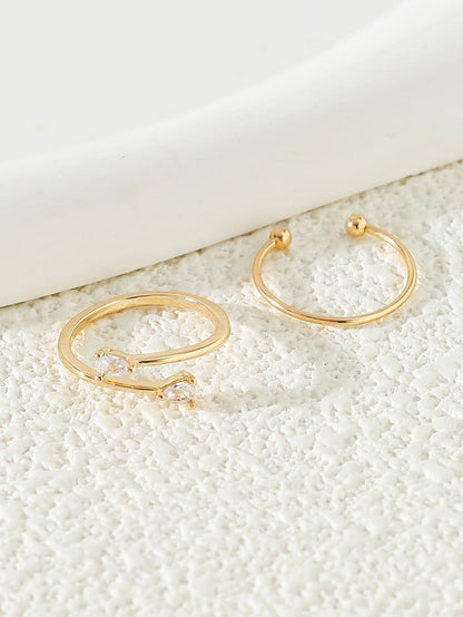 2pcs/Set Women's Copper Cubic Zirconia Toe Rings
