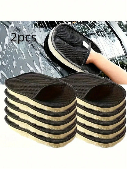 2pcs Soft Car Cleaning Gloves- Portable Durable Microfiber Detail Brush, Suitable For Interior And Exterior Car Washing, Multi-Functional Dusting And Cleaning Tool