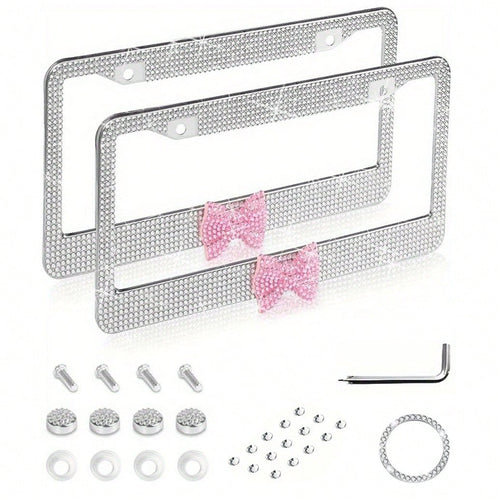 2PCS Stainless Steel License Plate Frames, Pre-Drilled US Standard Size, Scratch-Resistant & Weatherproof (White/Pink/Black), Custom Car Decor Accessories, Stylish Plate Protector, Practical Gift For