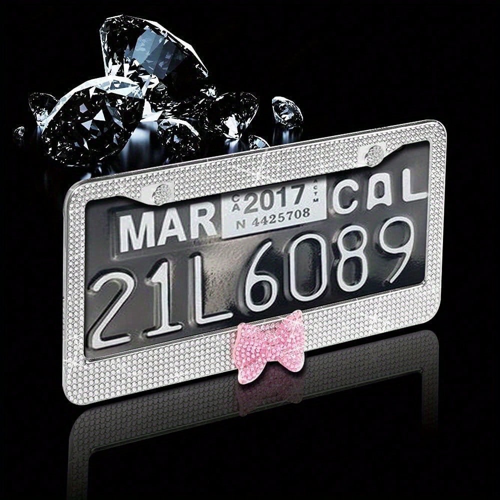 2PCS Stainless Steel License Plate Frames, Pre-Drilled US Standard Size, Scratch-Resistant & Weatherproof (White/Pink/Black), Custom Car Decor Accessories, Stylish Plate Protector, Practical Gift For